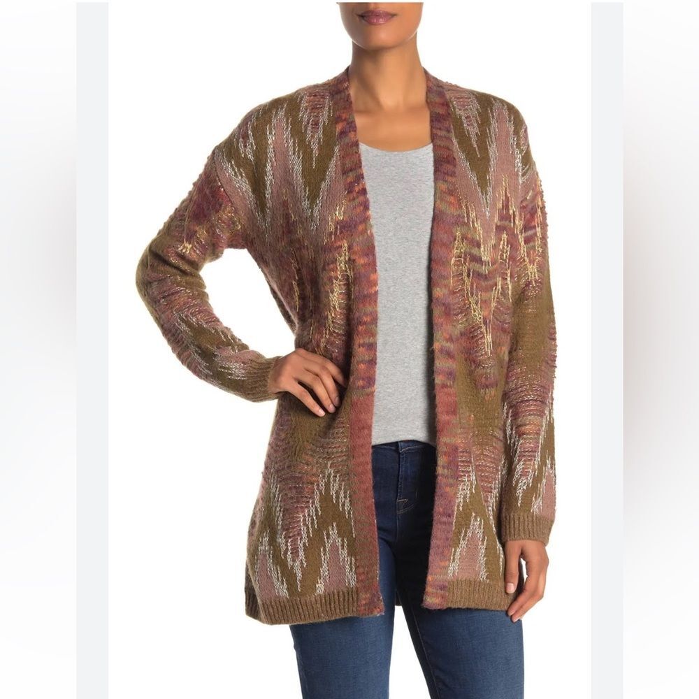 Lucky Brand Metallic Stitch Lux open cardigan sweater wool blend XS
